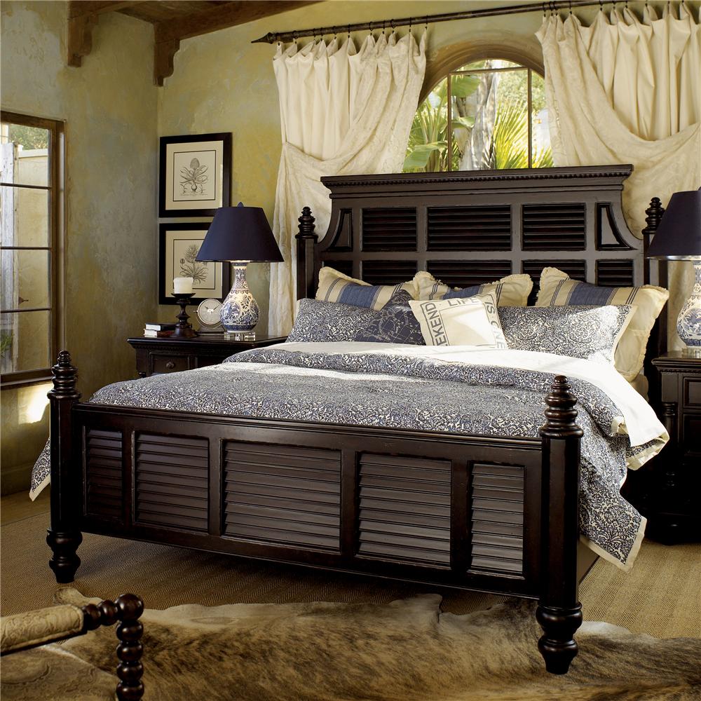 Tommy Bahama Home Kingstown 619 134C King Size Malabar Panel Bed with Shutter Headboard Footboard Wayside Furniture Mattress Panel Beds